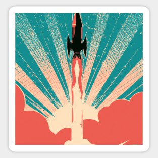 Retro Rocket taking off Sticker